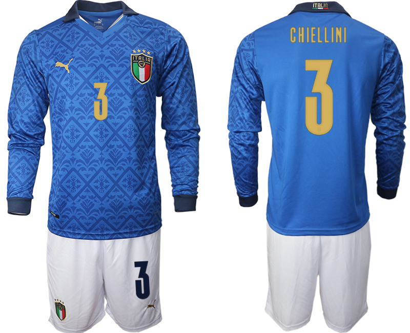 Men 2021 European Cup Italy home Long sleeve #3 soccer jerseys